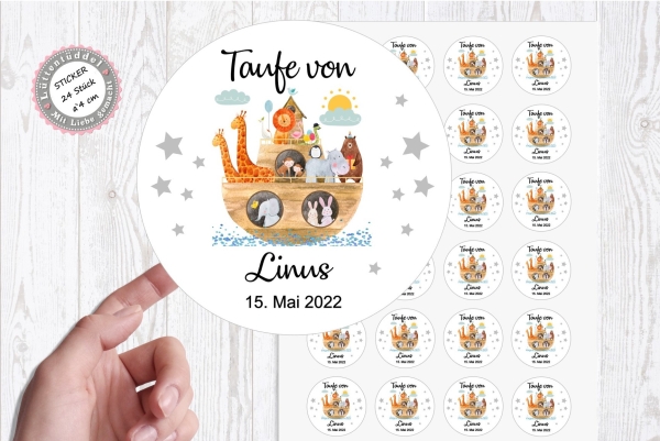 24 personalisiert Sticker Aufkleber Kommunion Taufe Firmung Konfirmation Arche personalisiert von Lüttentüddel®